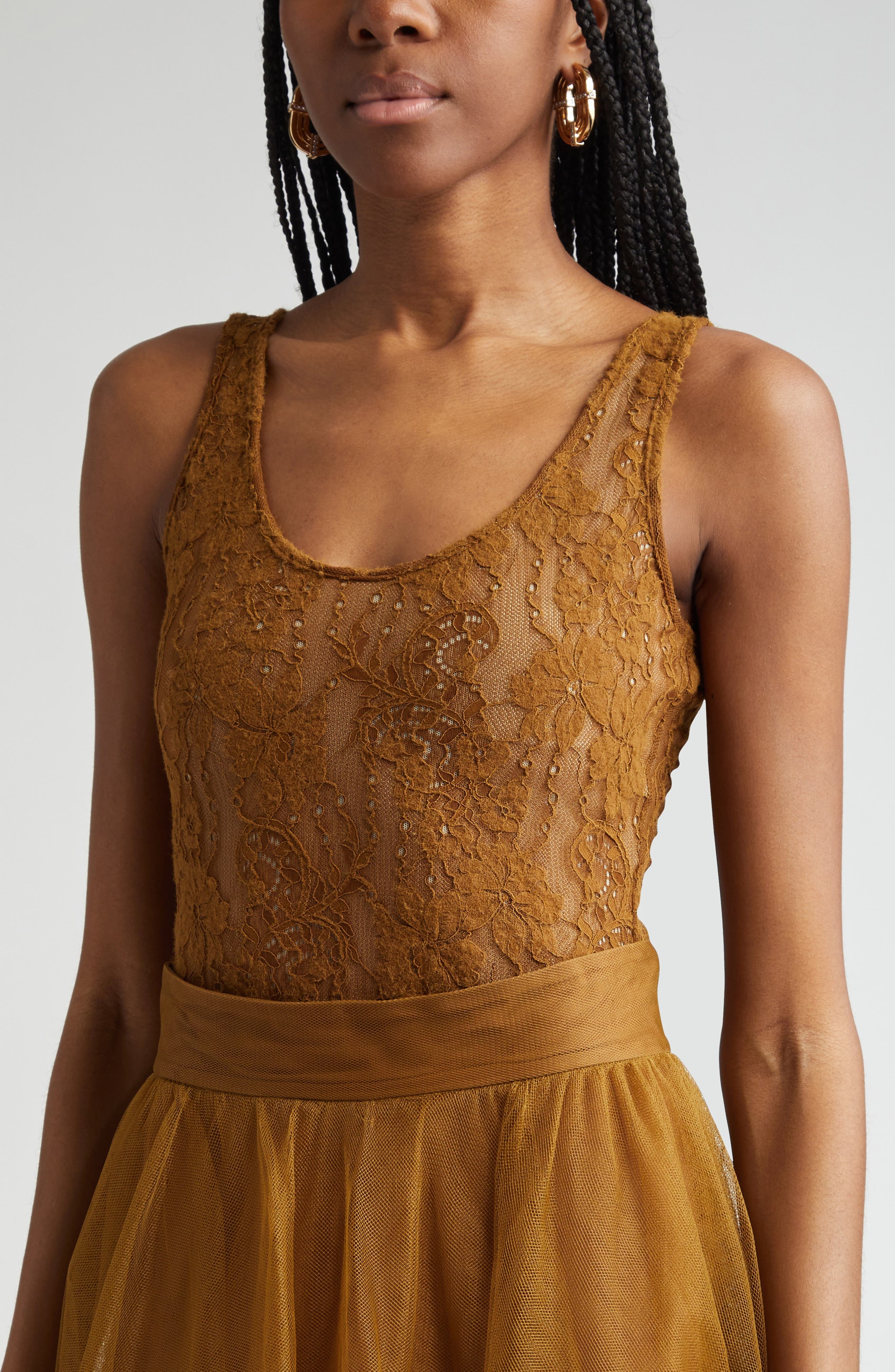 Zimmermann Scoop Neck Lace Bodysuit in Hazelnut at Nordstrom - 5