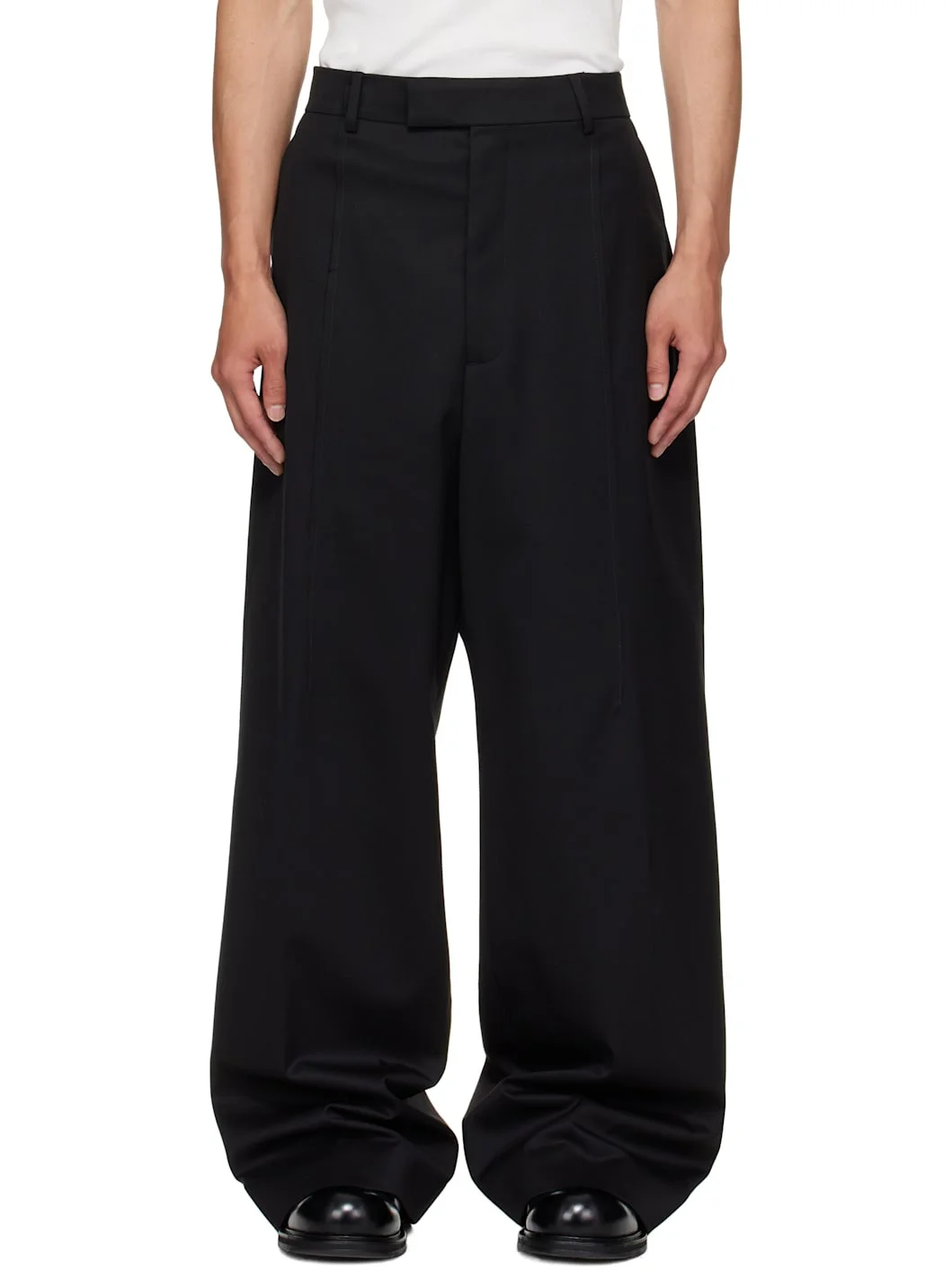 Black Cut Baggy Tailored Trousers - 1