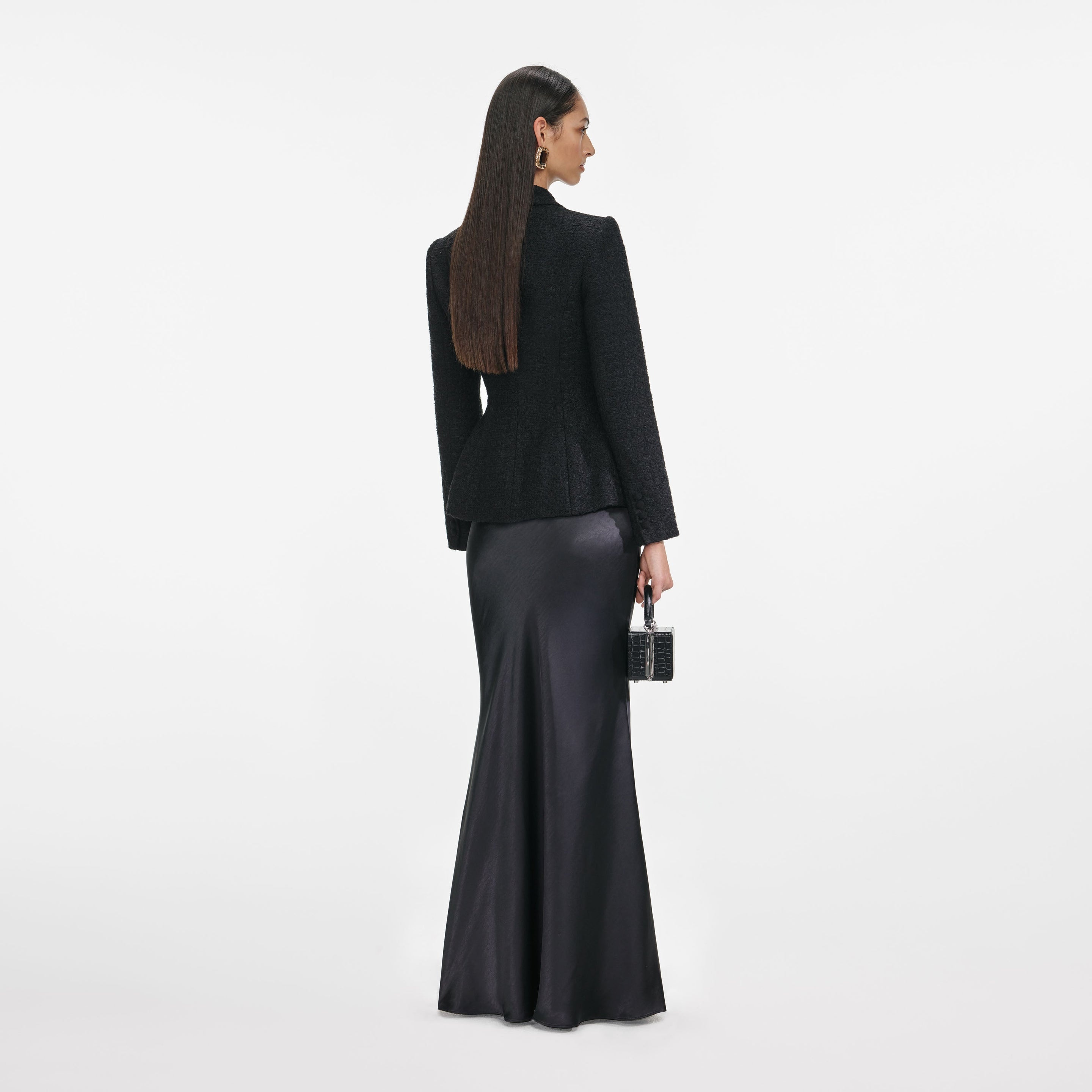 Black Tailored Boucle Maxi Dress - 3