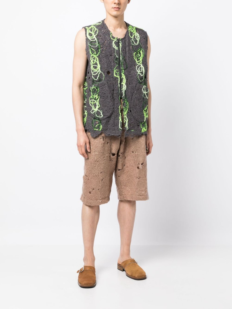 vitelli open-knit distressed zipped waistcoat outlook