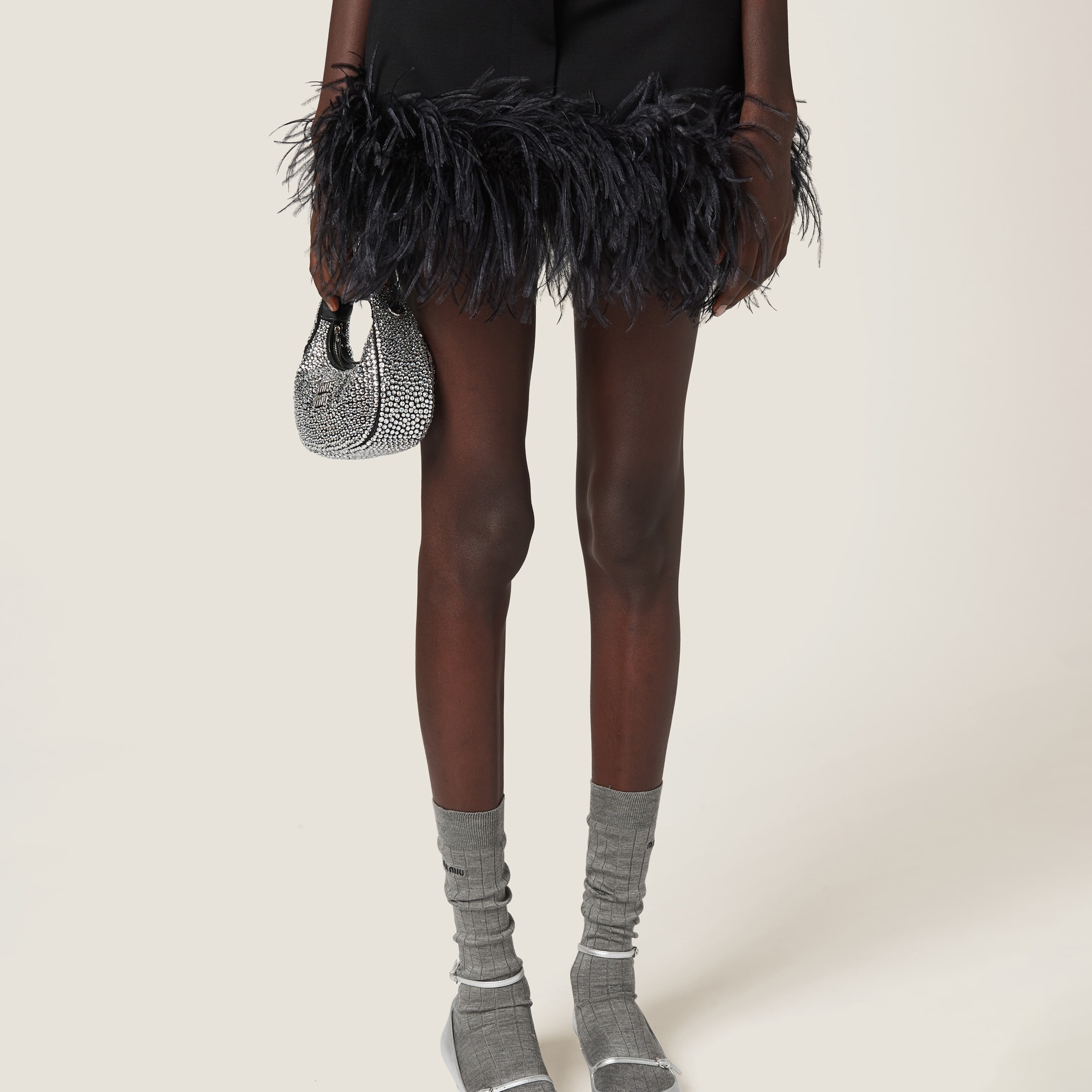 Feather-trimmed grain de poudre miniskirt - 5