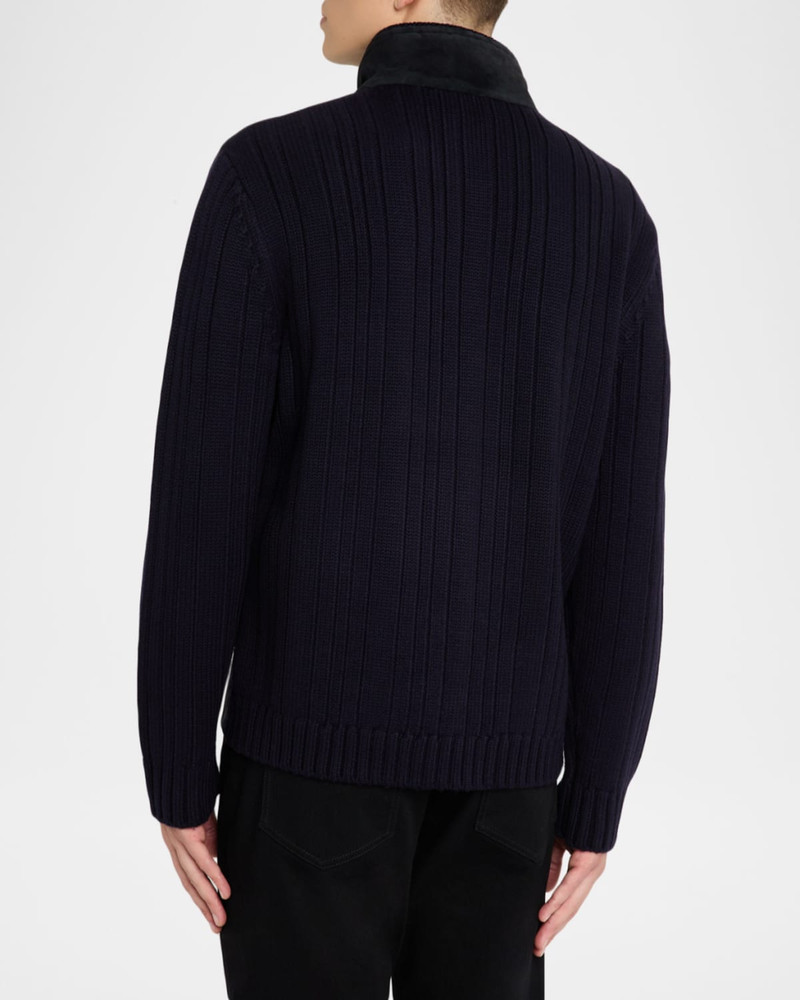 Men's Suede and Wool-Knit Full-Zip Jacket 3