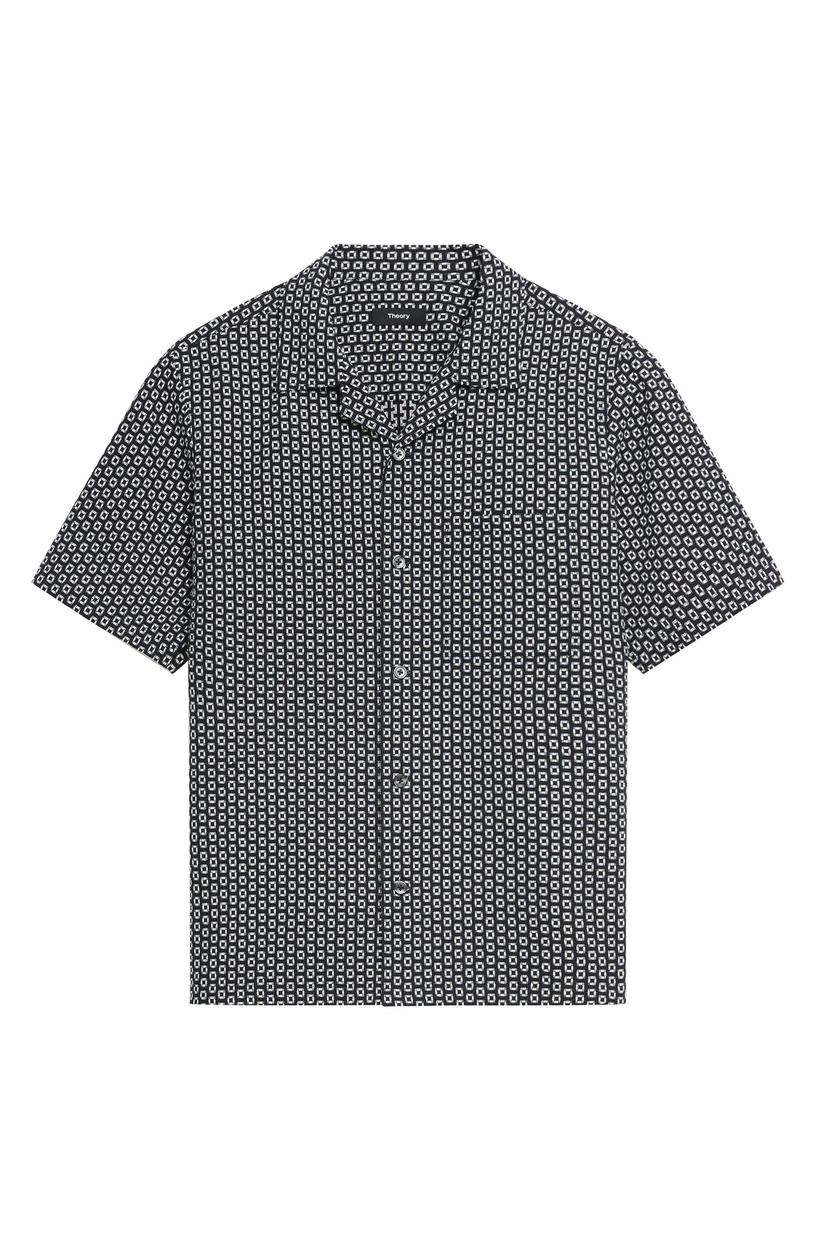 Theory Noll Gemometric Cotton Camp Shirt in Black/White at Nordstrom - 6