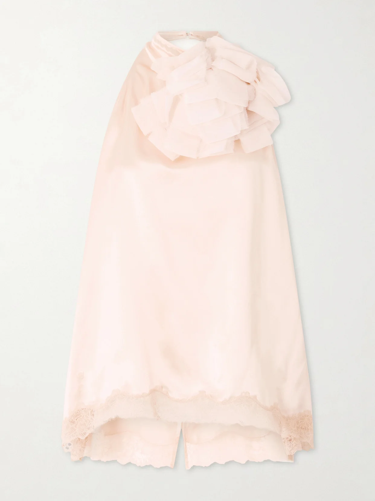 Appliquéd Lace-trimmed Silk-satin Halterneck Top - 1