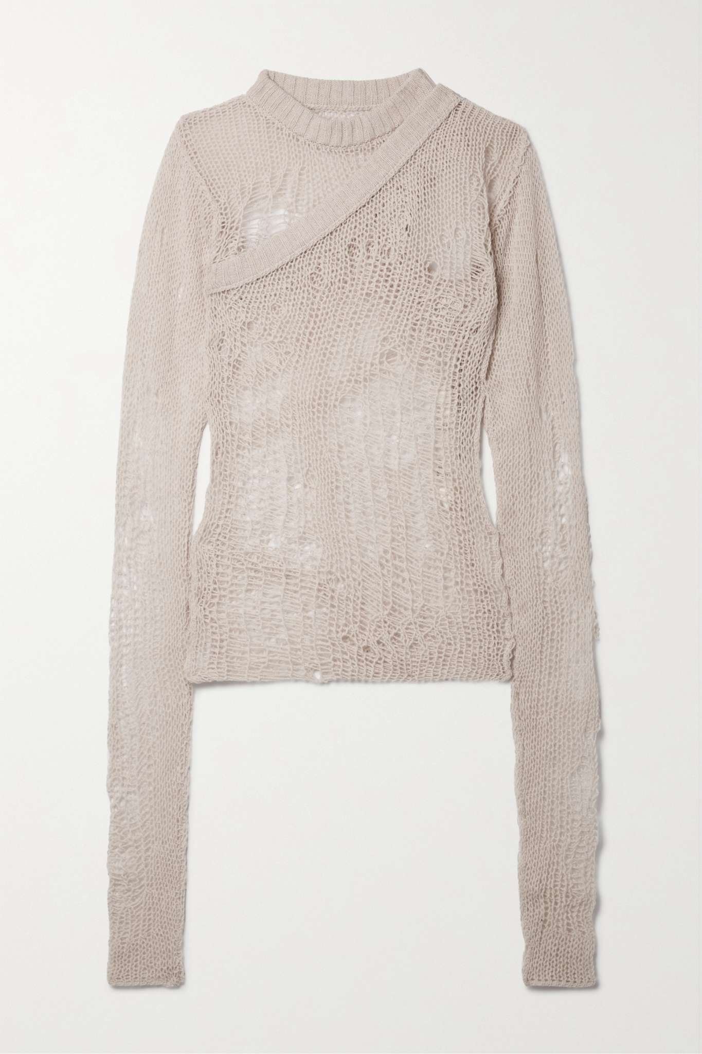 Distressed open-knit cashmere and wool-blend sweater - 1