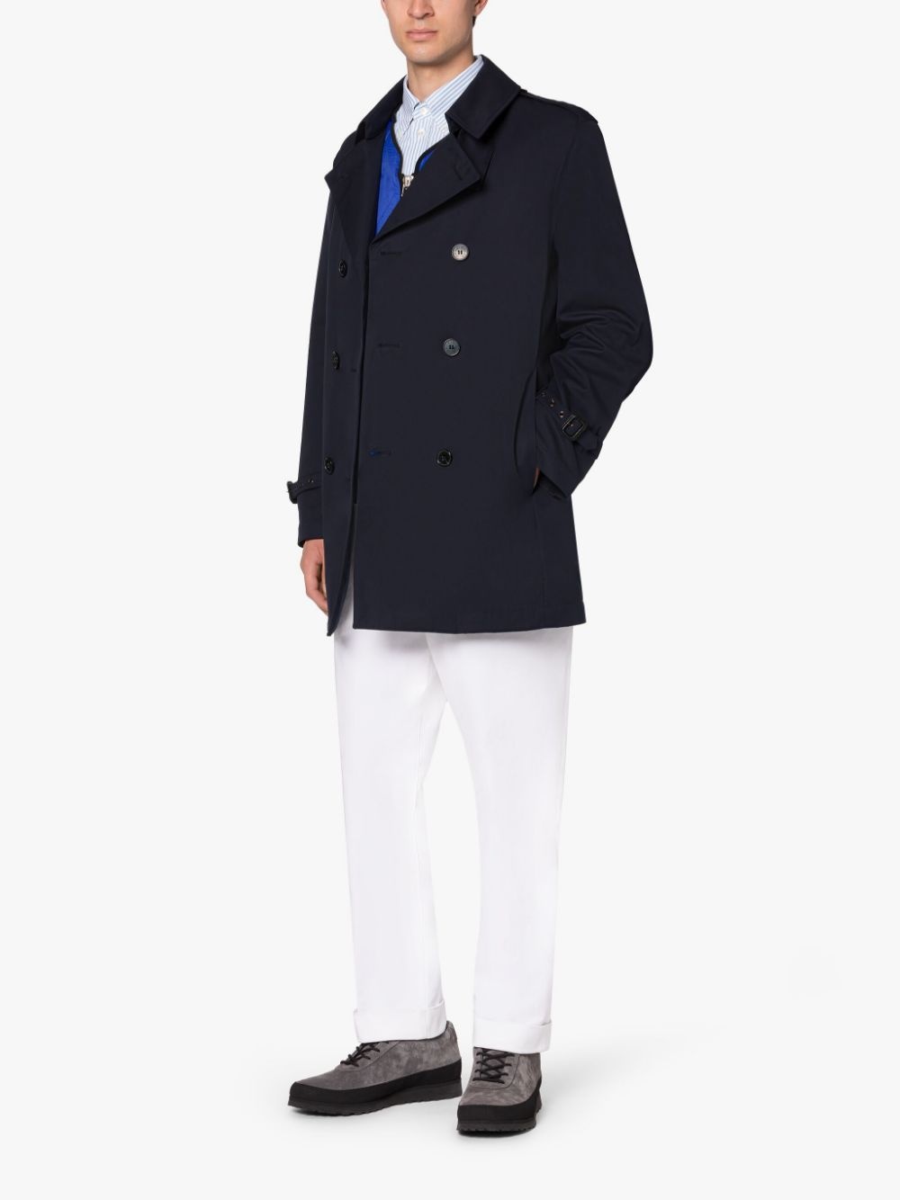 ST JOHN NAVY GABARDINE COTTON SHORT TRENCH COAT - 4