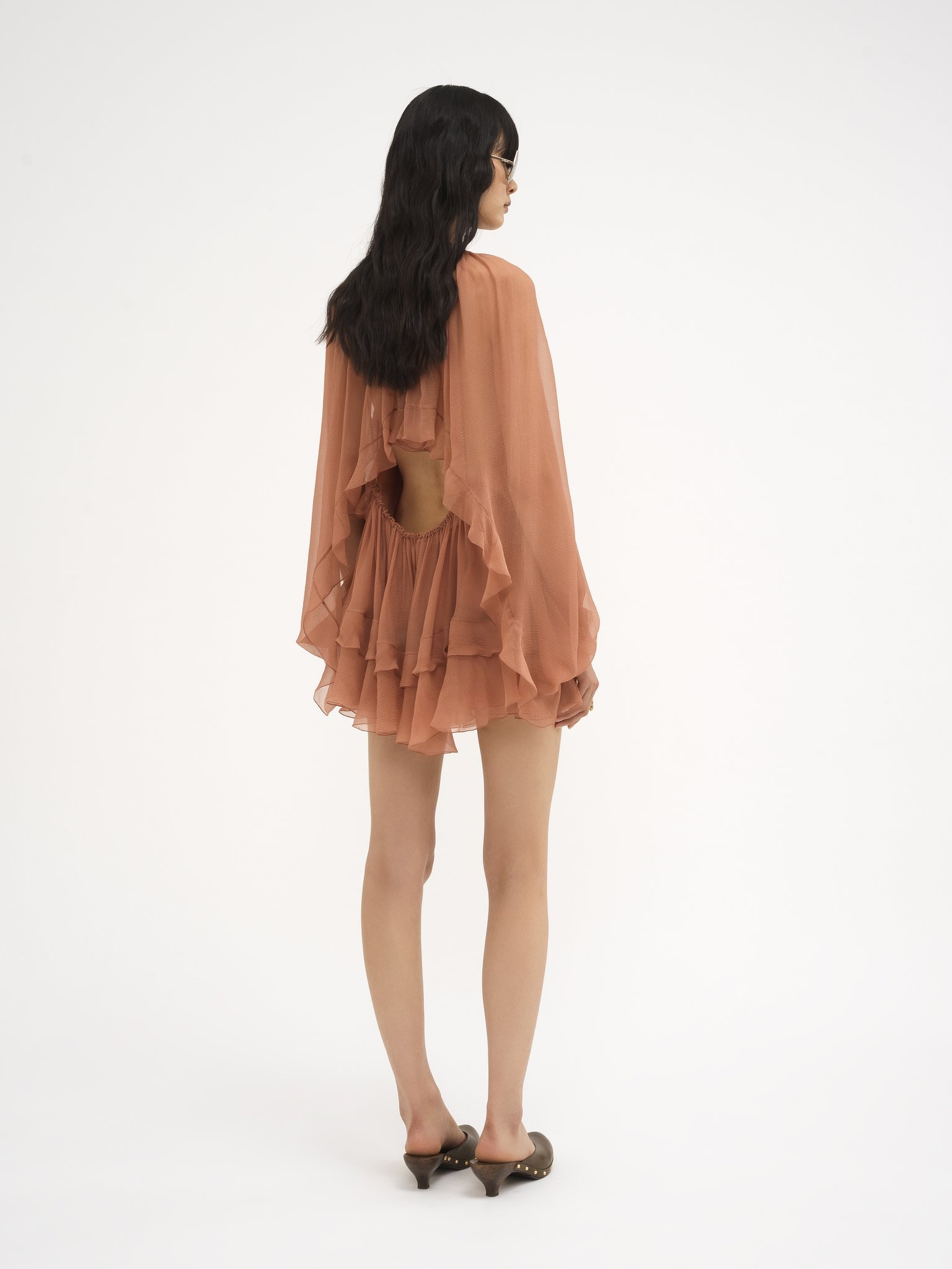RUFFLED CAPE TUNIC IN SILK MOUSSELINE - 5