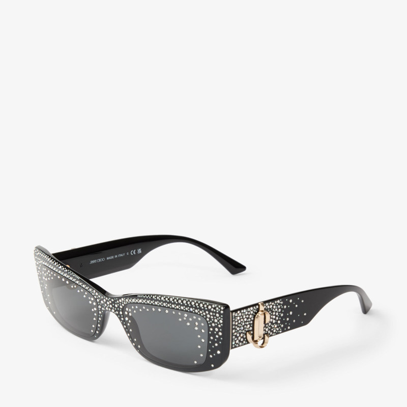 JIMMY CHOO Rosaline 
Black Rectangular Sunglasses with Crystals outlook
