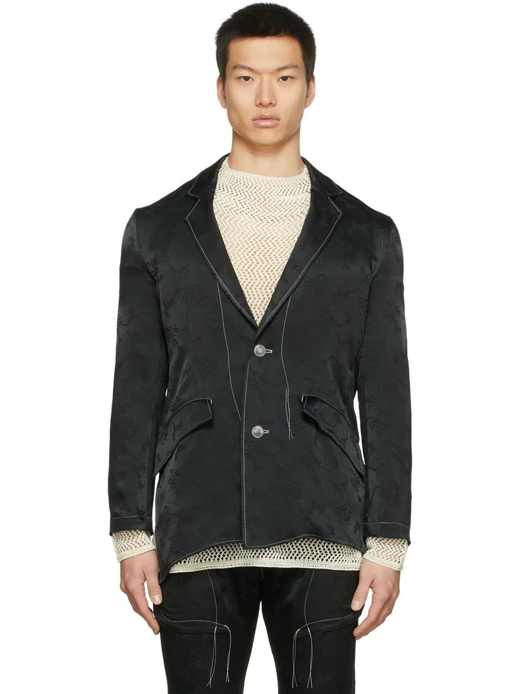 Black Stitch Two-Button Blazer - 1