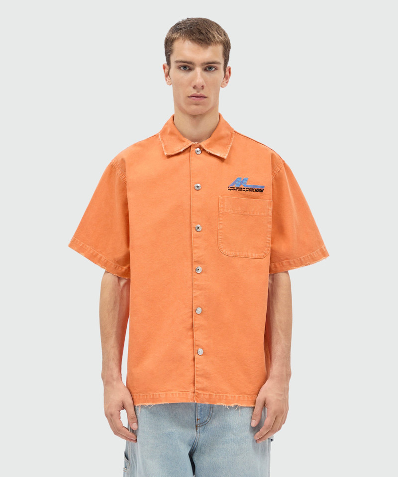 MSGM Orange cotton canvas short-sleeve shirt with enzyme wash outlook