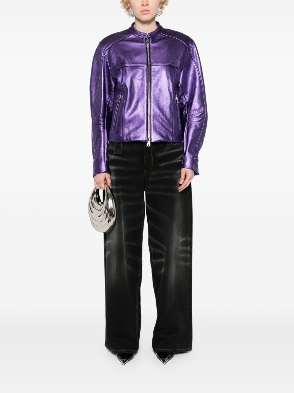 metallic leather bomber jacket - 2