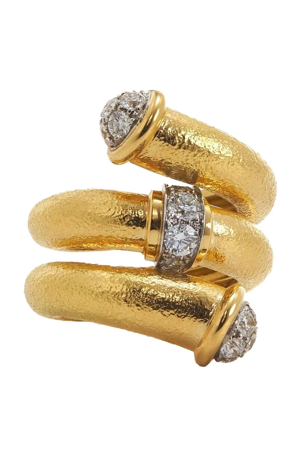 Diamond Tip Pipe Hammered Ring - 1
