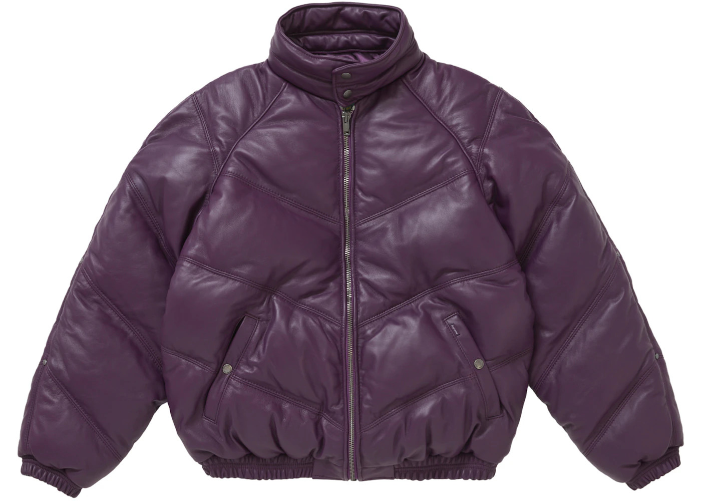 Supreme Schott Chevron Leather Down Puffer Jacket Purple - 4