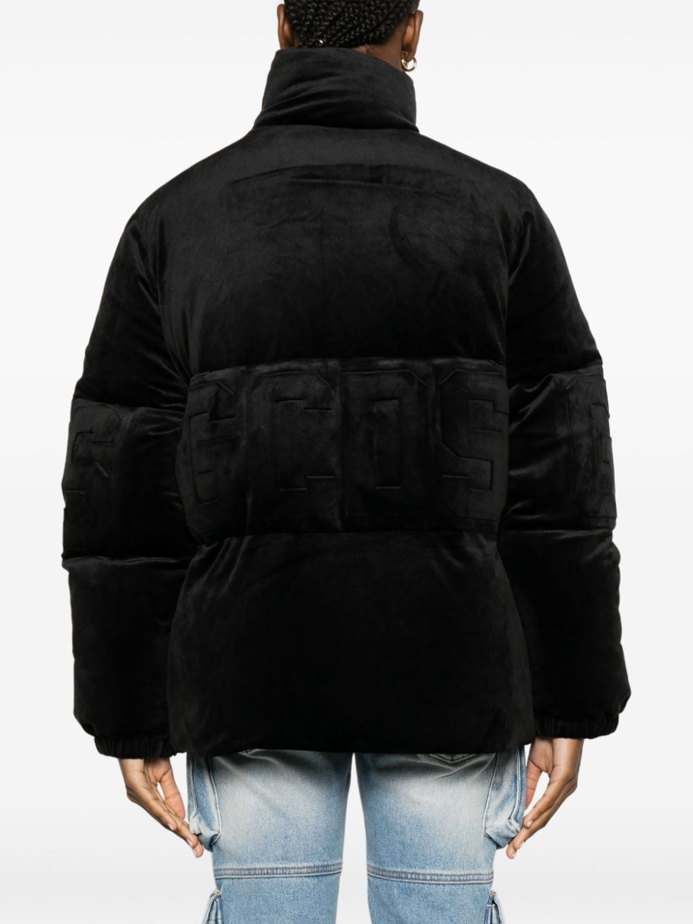 logo-embossed velvet padded jacket - 4