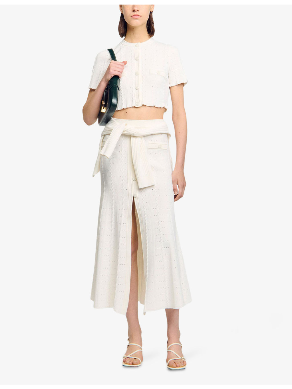 Cropped Pointelle-Texture Knitted Top - 2