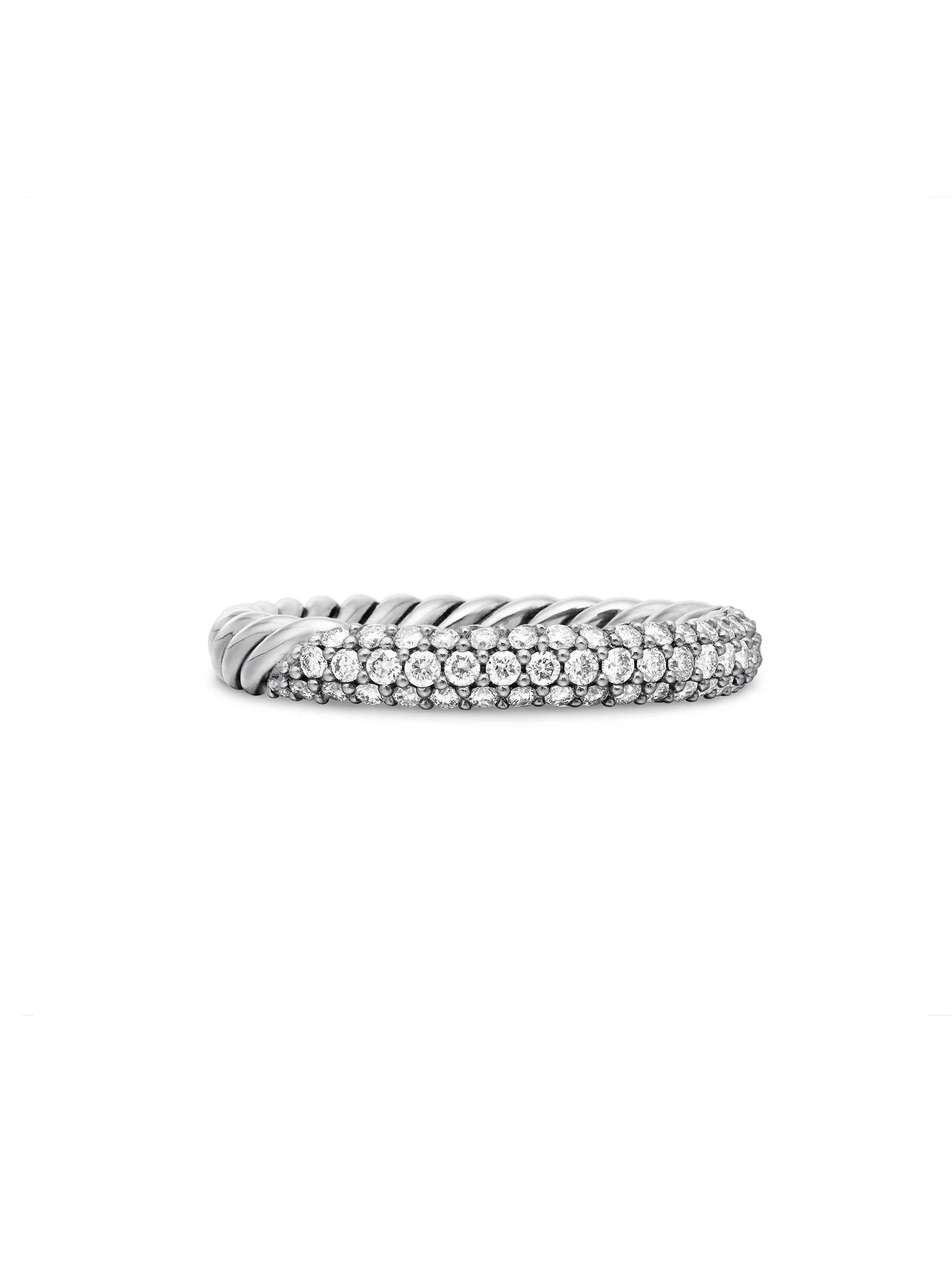 Women's Petite Pavé Stack Ring with Diamonds - Sterling Silver - 1