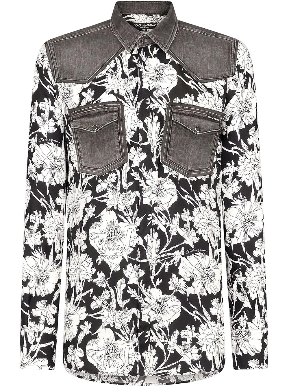 floral-print panelled shirt - 1