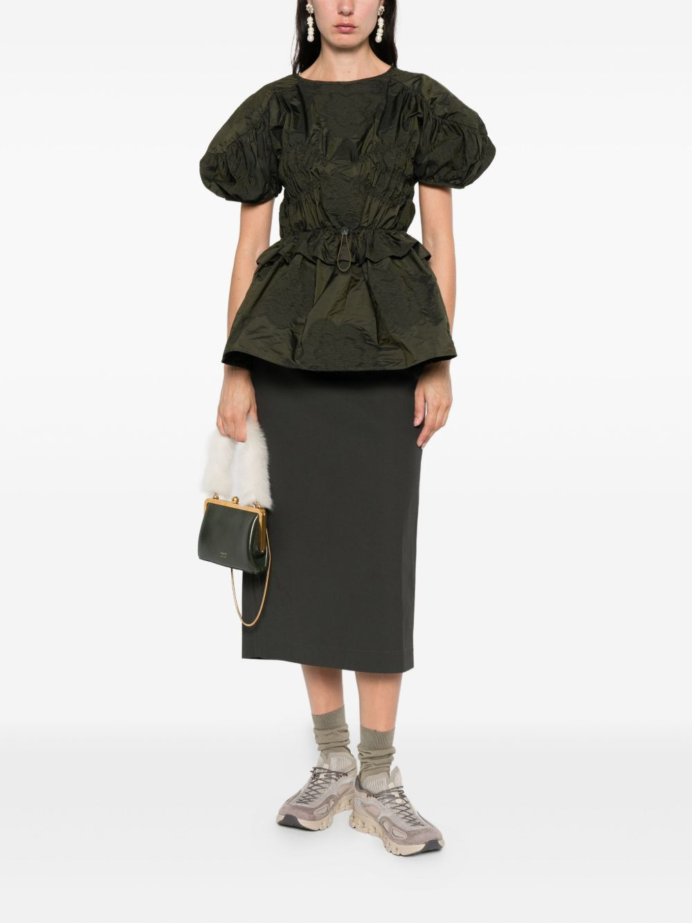 puff-sleeve textured top - 2