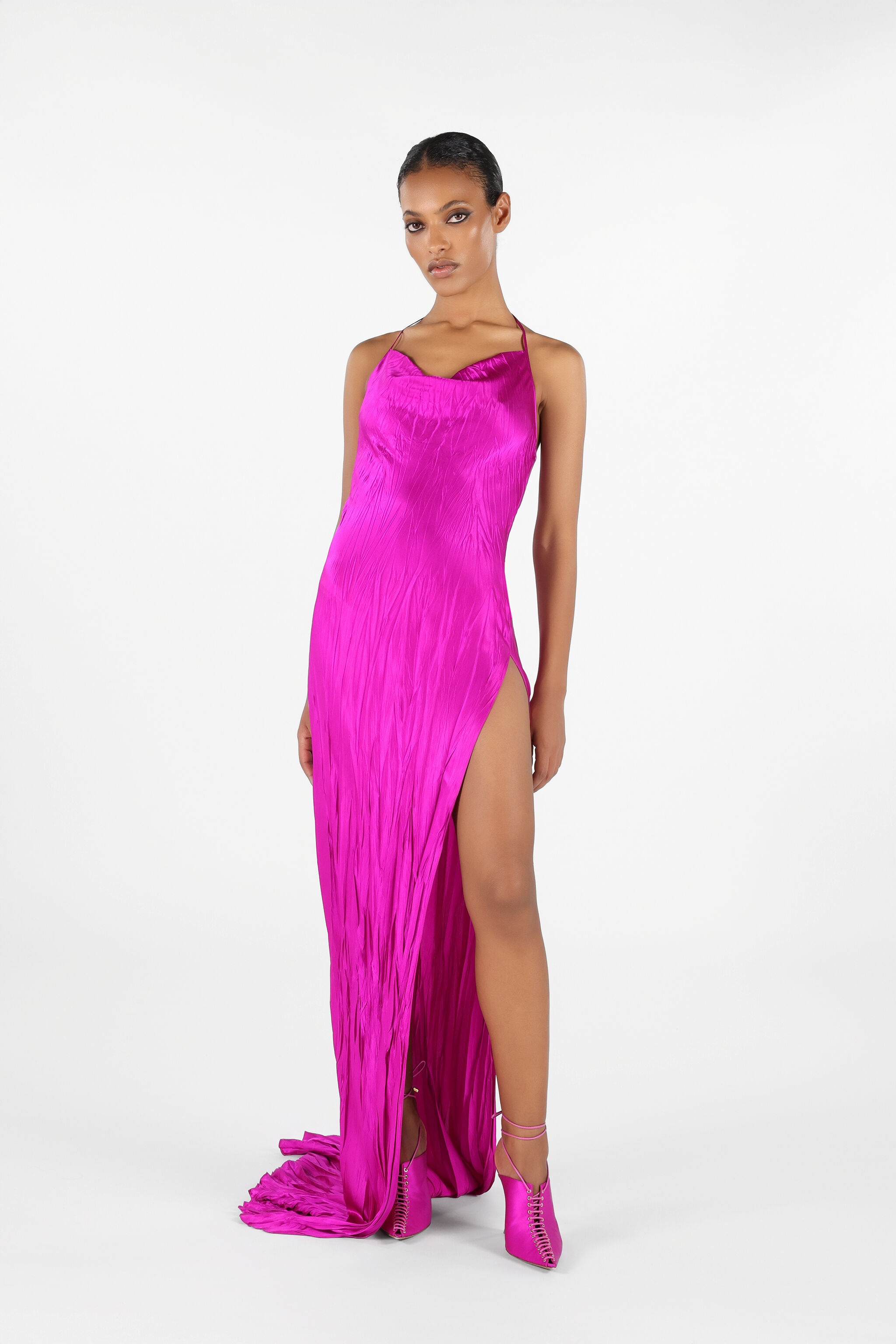 Crinkled Silk Long Dress - 2