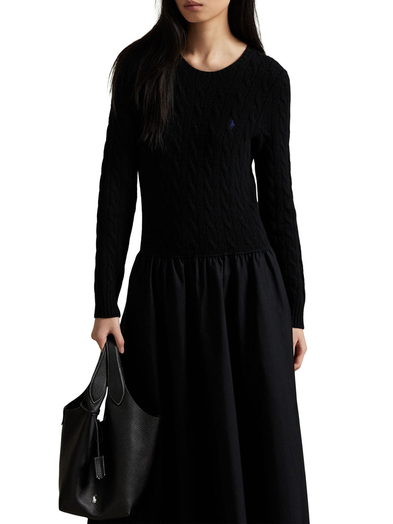 Women's Cable-Knit Mixed-Media Midi-Dress - Polo Black 5