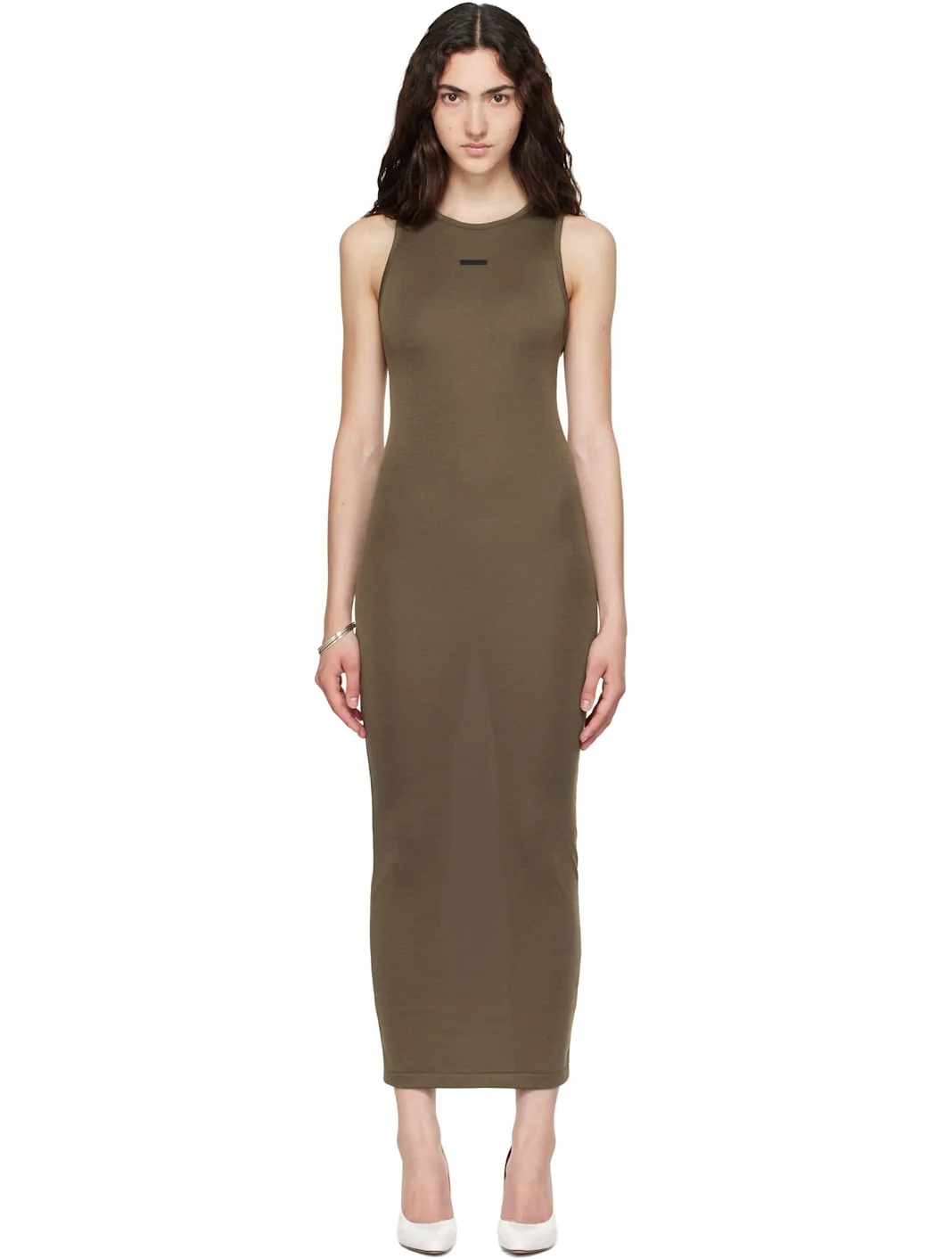 Khaki Soft Rib Racerback Midi Dress - 1