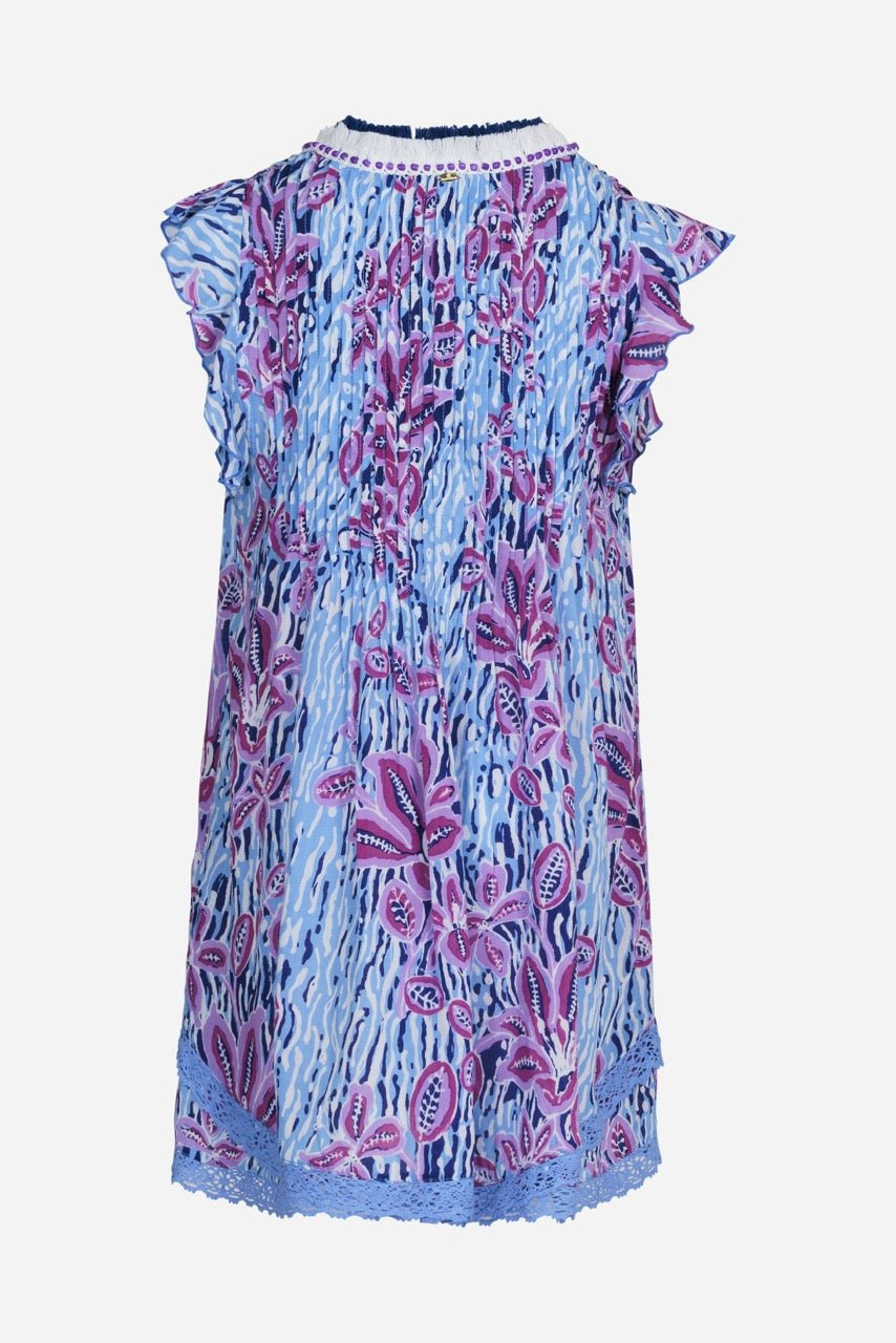 Mini Dress Sasha for girls - Blue Exotic Forest - 2