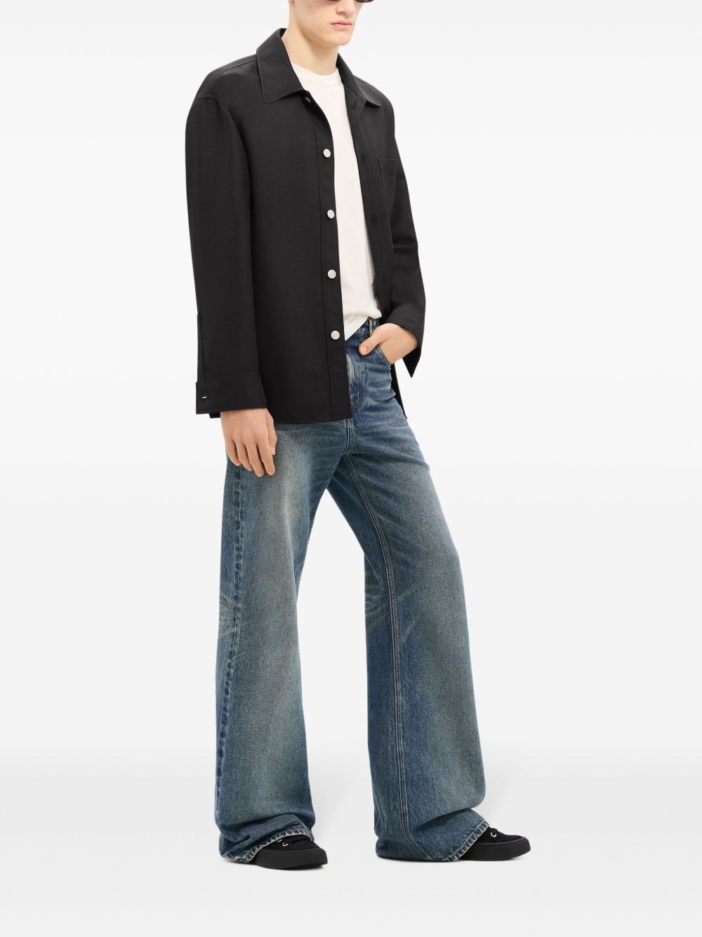 logo-appliqué twill oversized shirt - 3