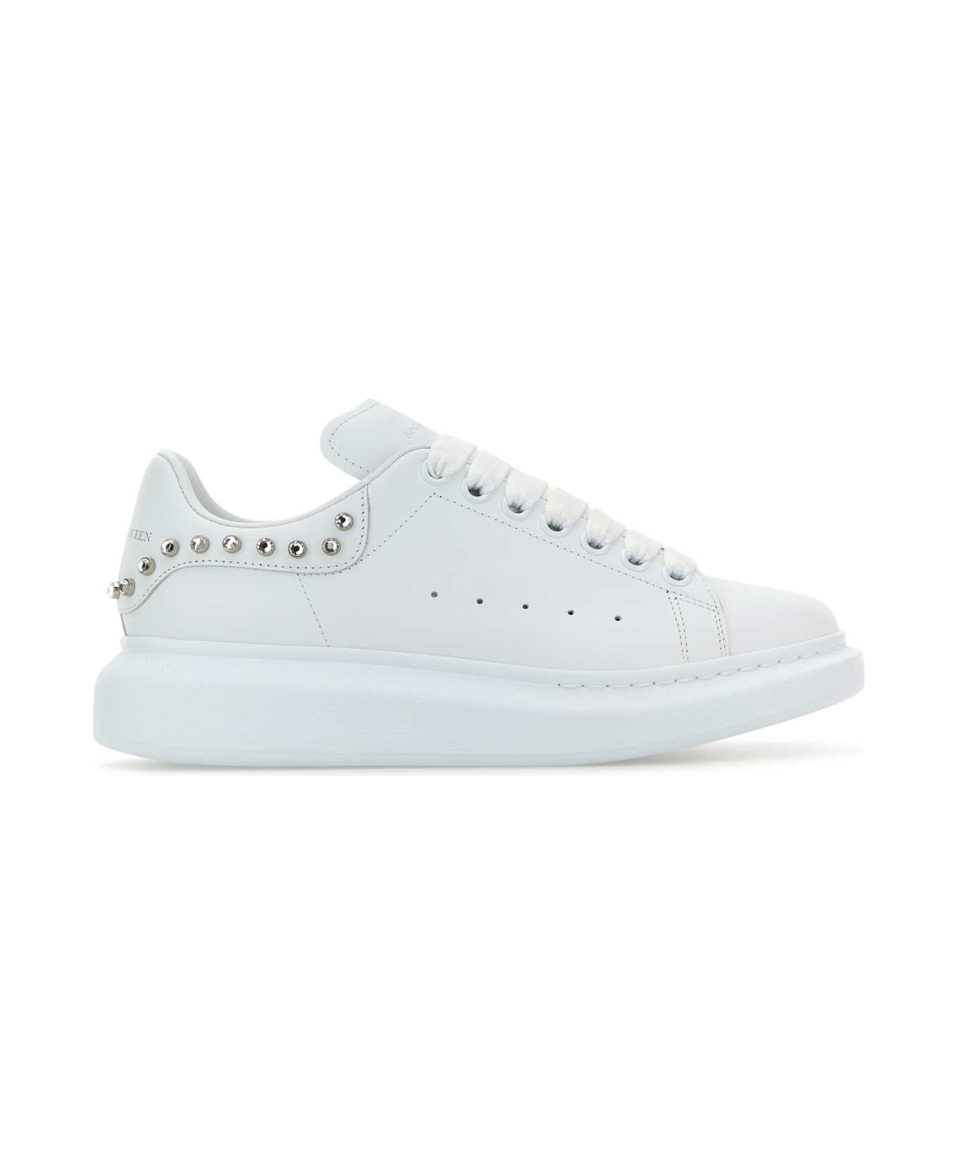 White Leather Sneakers With White Leather Heel - 1
