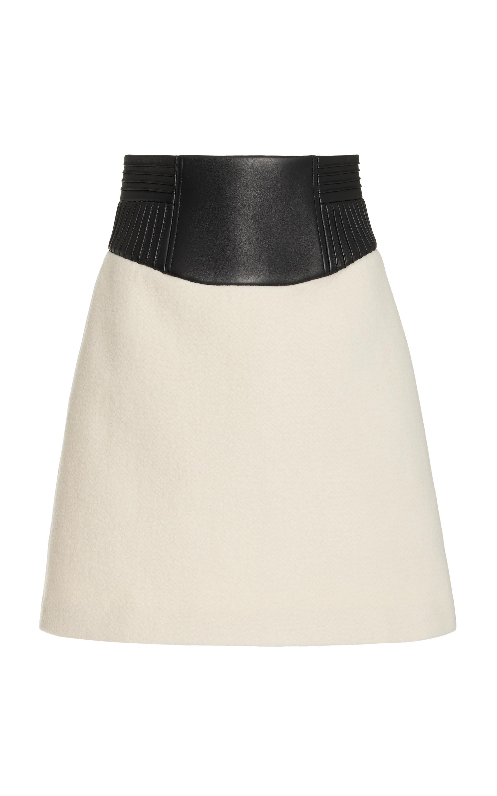Felix Skirt in Ivory Recycled Cashmere Felt with Leather Waistband - 1