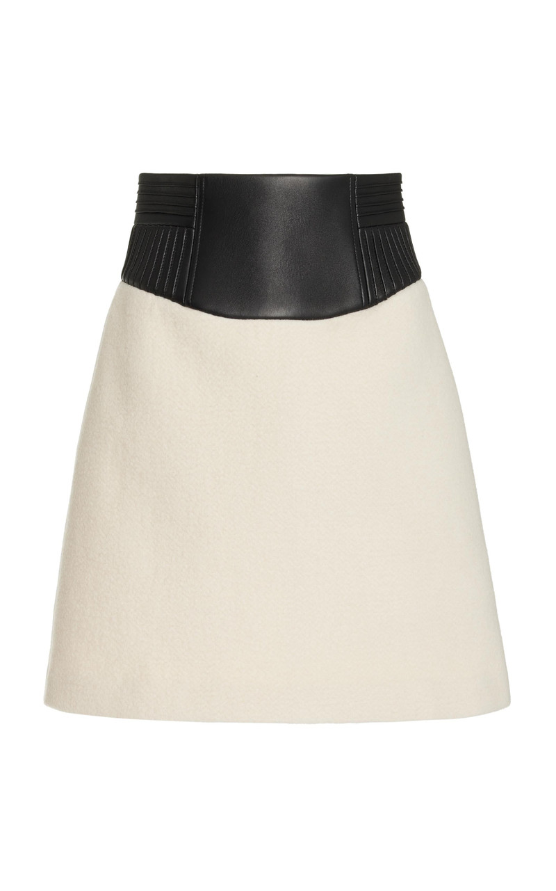 Felix Skirt in Ivory Recycled Cashmere Felt with Leather Waistband 1