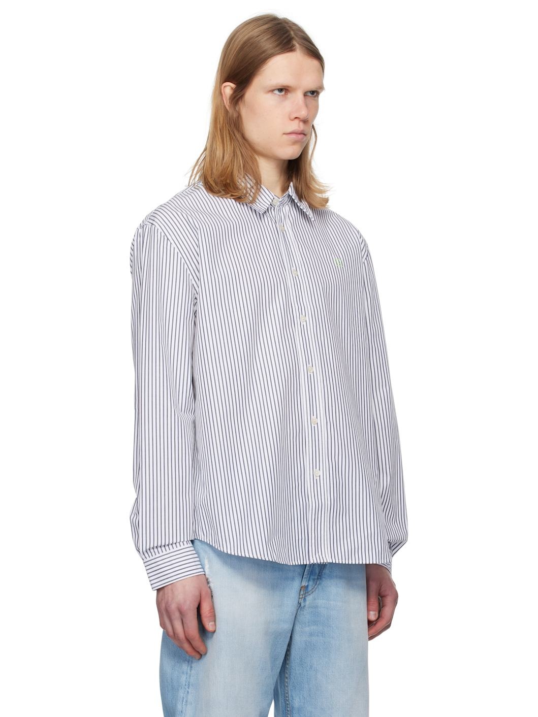 Navy & White Stripe Button-Up Shirt - 2