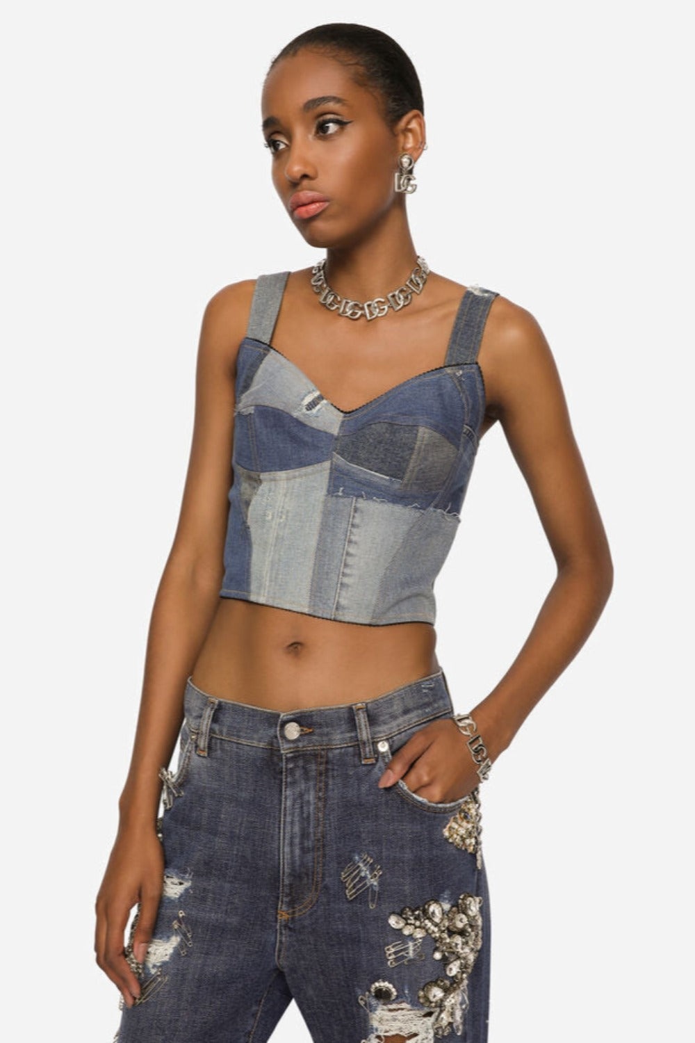 Patchwork Denim Corset - 2