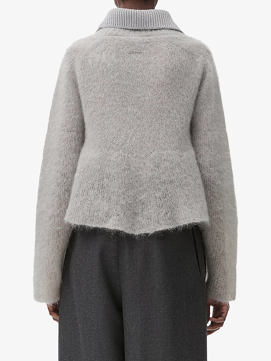 Contrast-collar peplum-hem mohair-blend jumper - 4