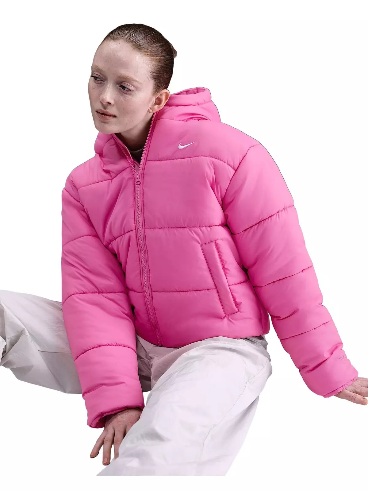Women's Sportswear Classic Puffer Therma-FIT Loose Hooded Jacket -Pink/White - 3