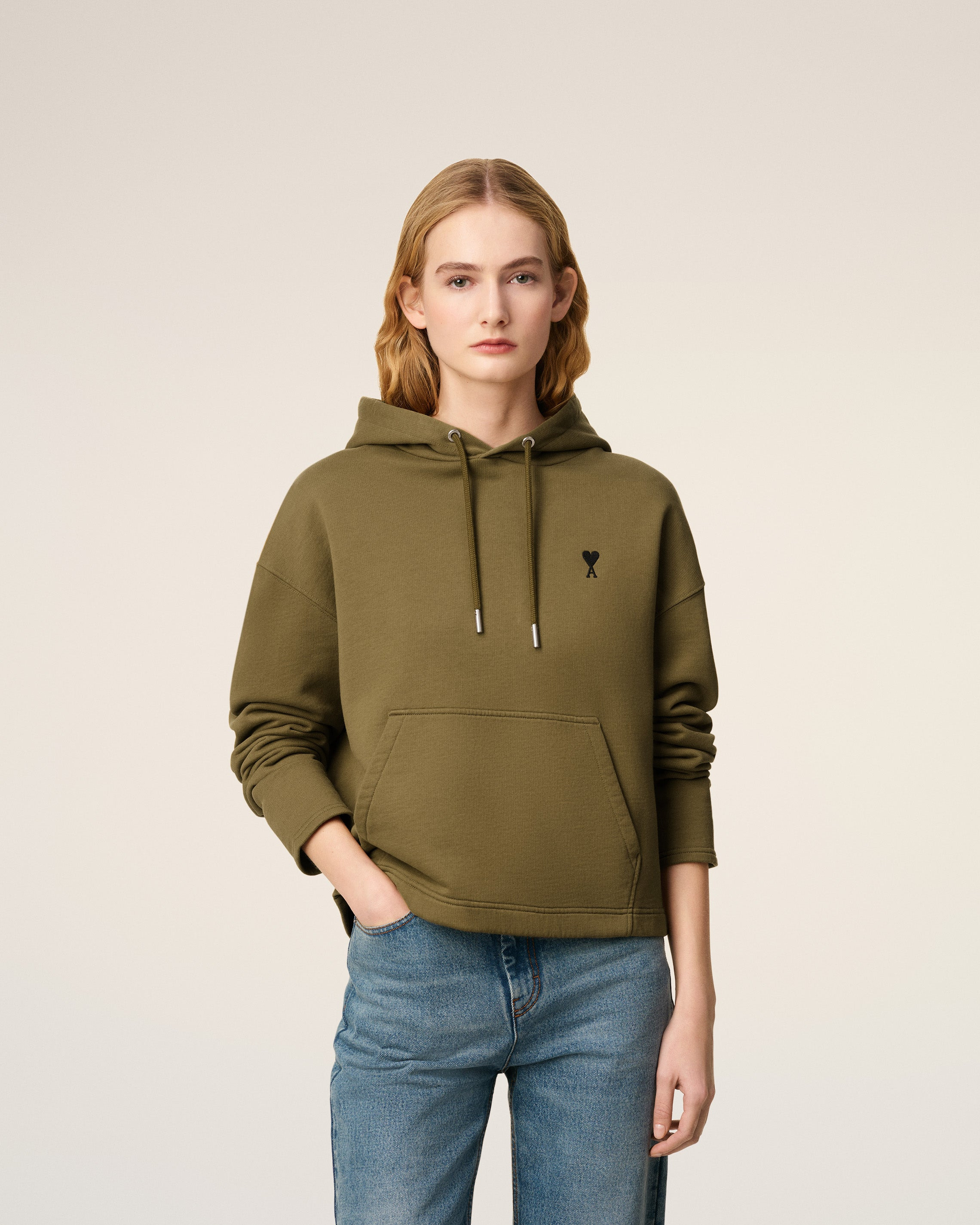 GREEN COTTON CONTRASTED AMI DE COEUR HOODIE - 3