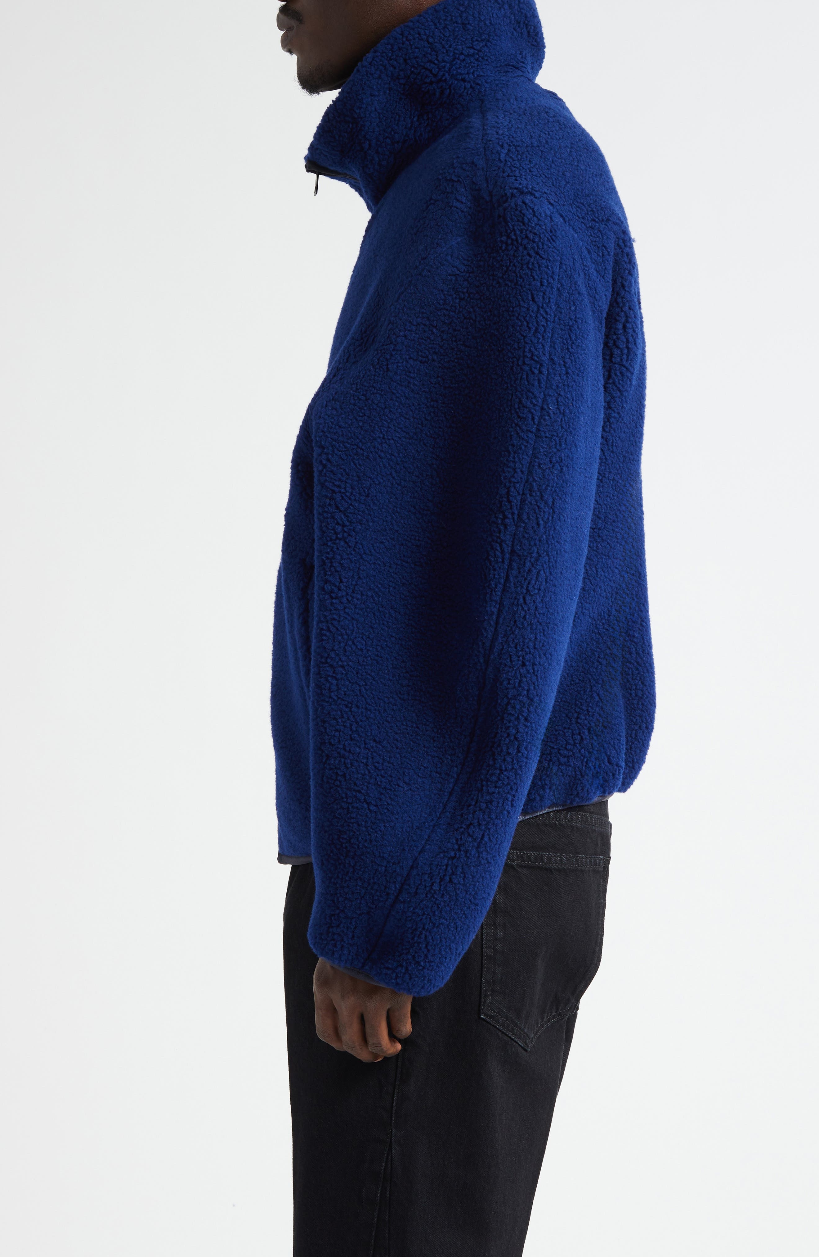 Givenchy Logo Embroidered Couture Sleeve Fleece Jacket in Bright Blue at Nordstrom - 4