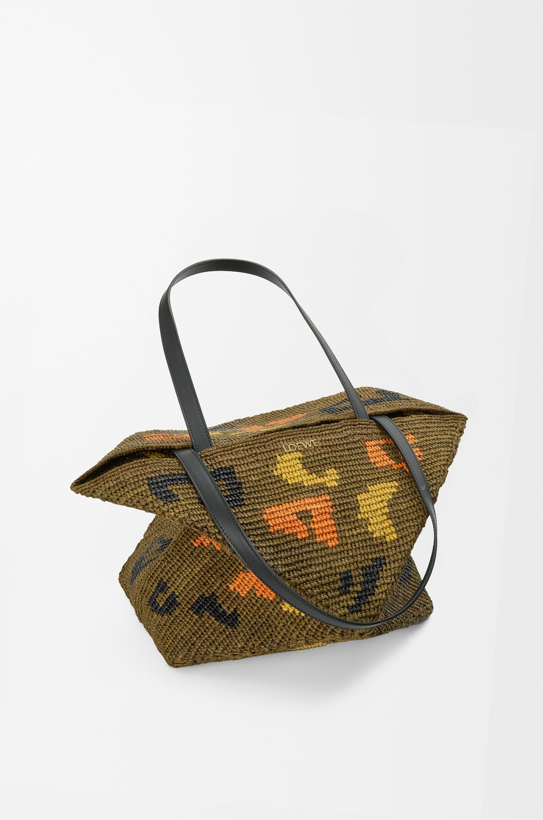Large Puzzle Fold tote in raffia and calfskin - 5