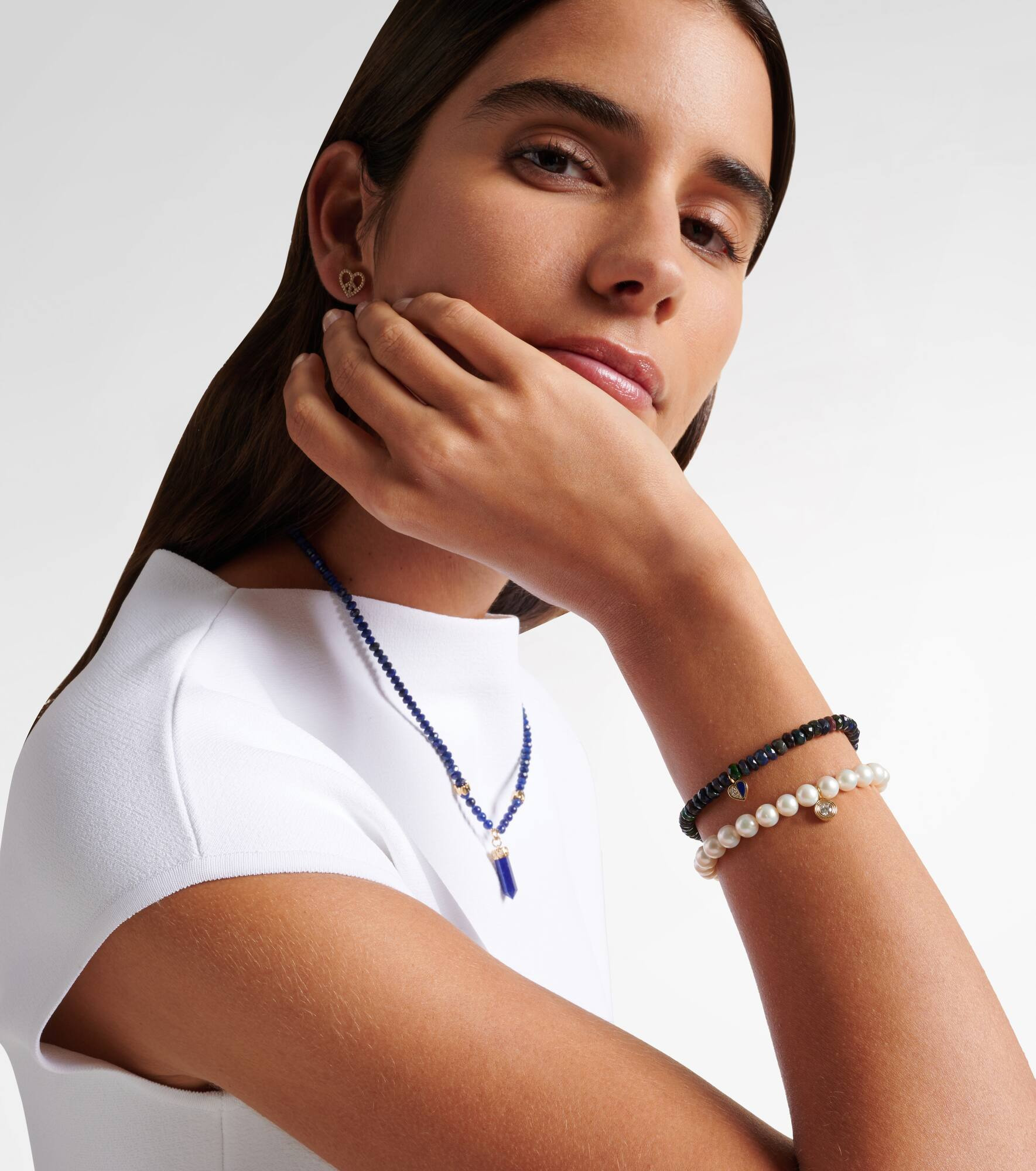 14kt gold and pearl bracelet with diamond - 3