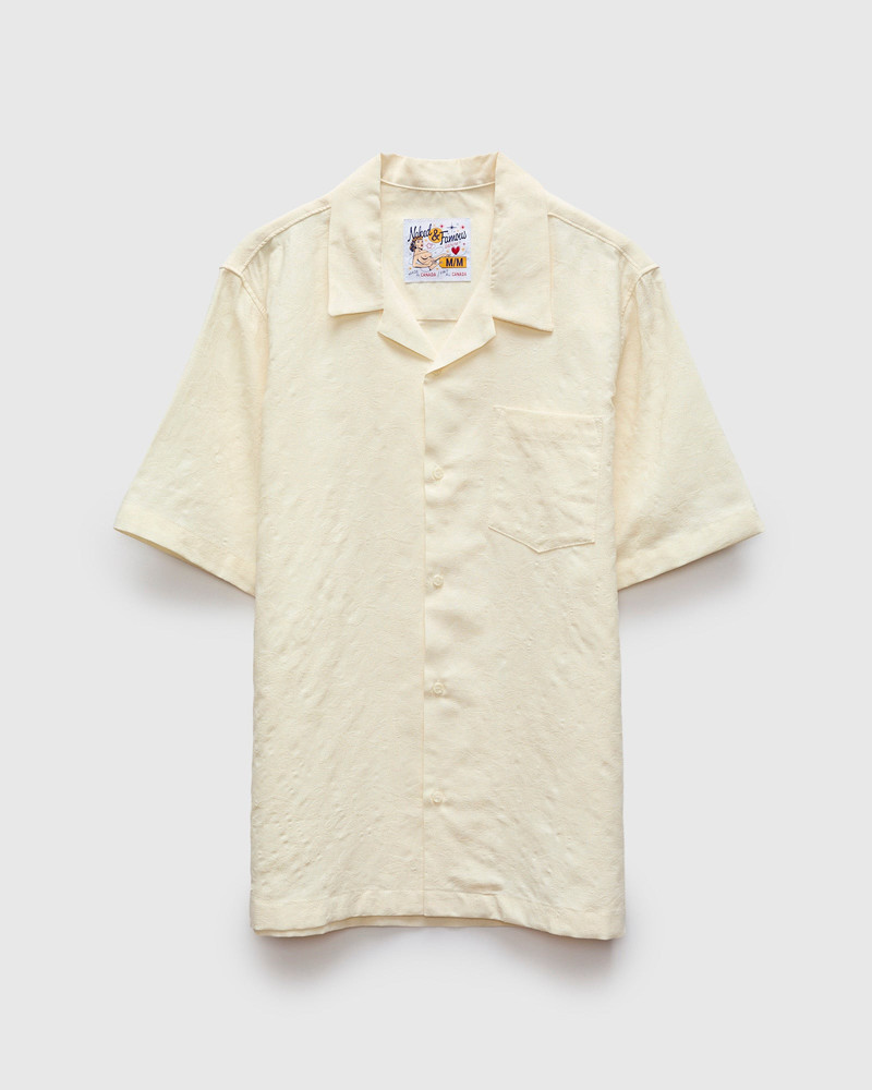 "Jungle Jacquard" Aloha Shirt in White 1
