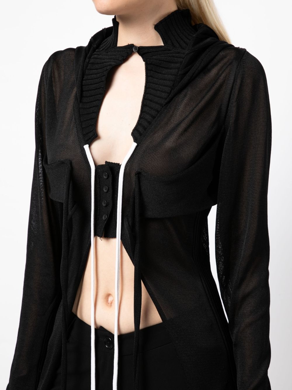 cut-out knitted cardigan hoodie - 5