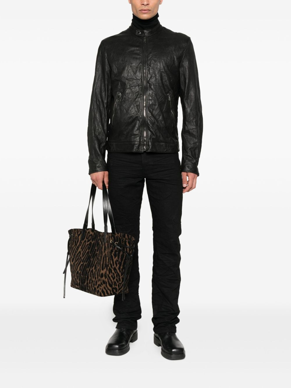 zip-fastening lambskin leather jacket - 2