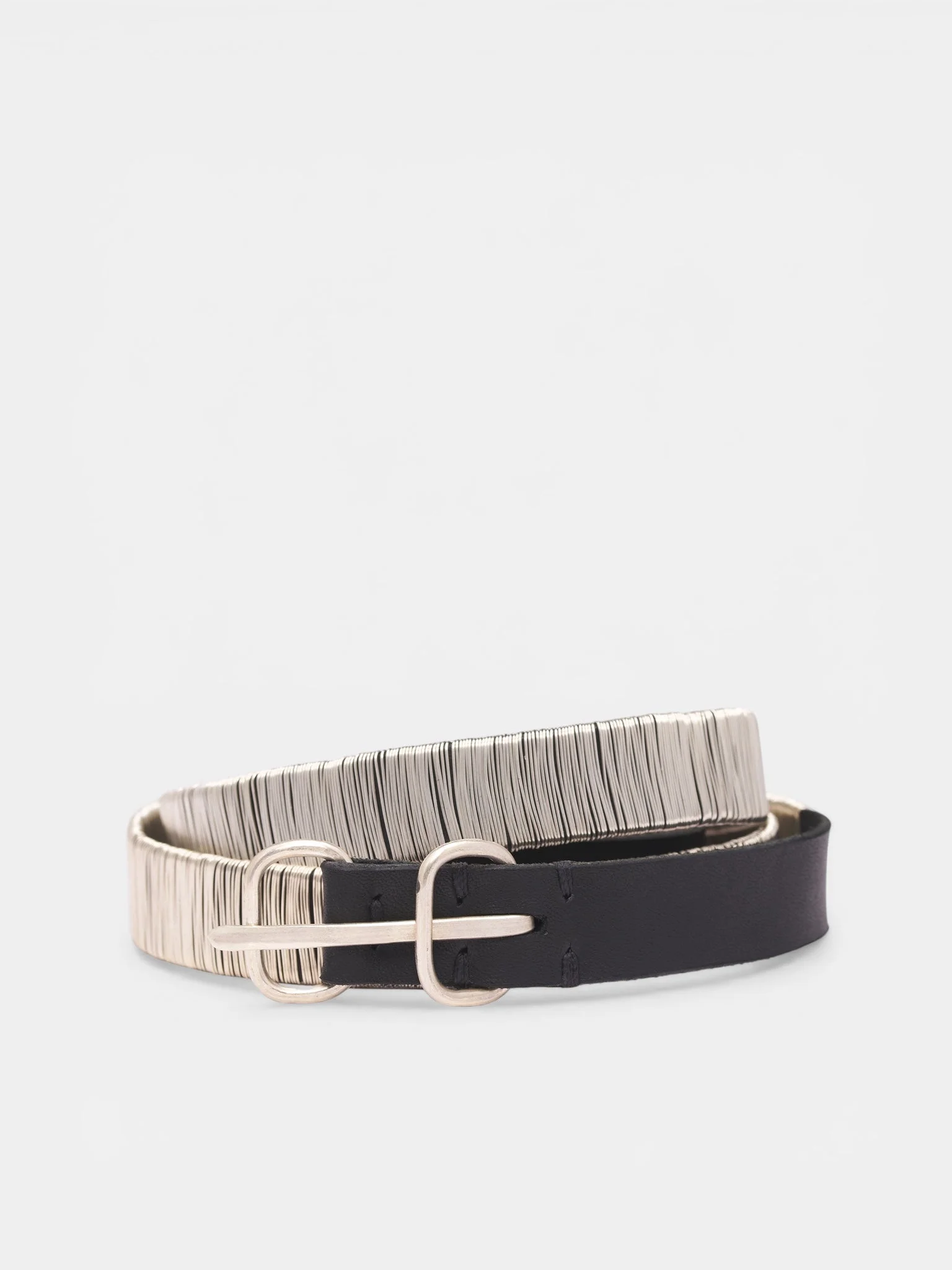 Black Leather Silver String Belt - 1