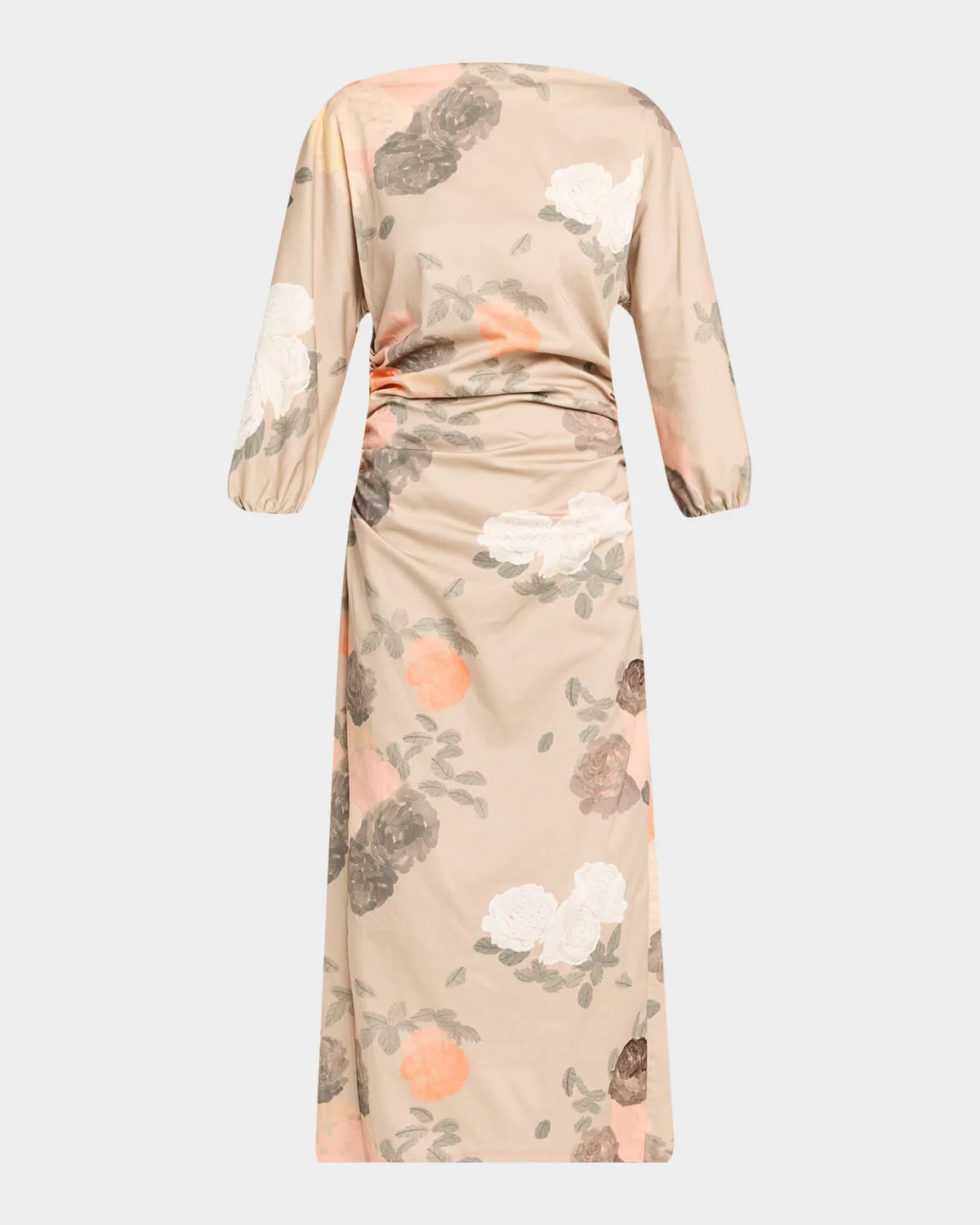 Ezra Floral-Print Ruched 3/4-Sleeve Maxi Dress - 1