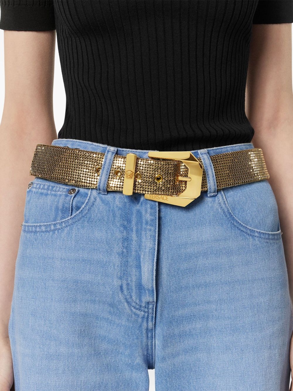 chainmail-embellished metallic belt - 3