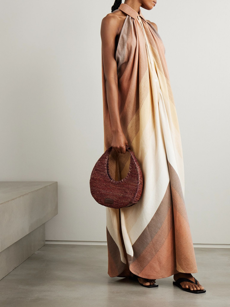 MARRAKSHI LIFE Striped gathered cotton maxi dress Brown outlook