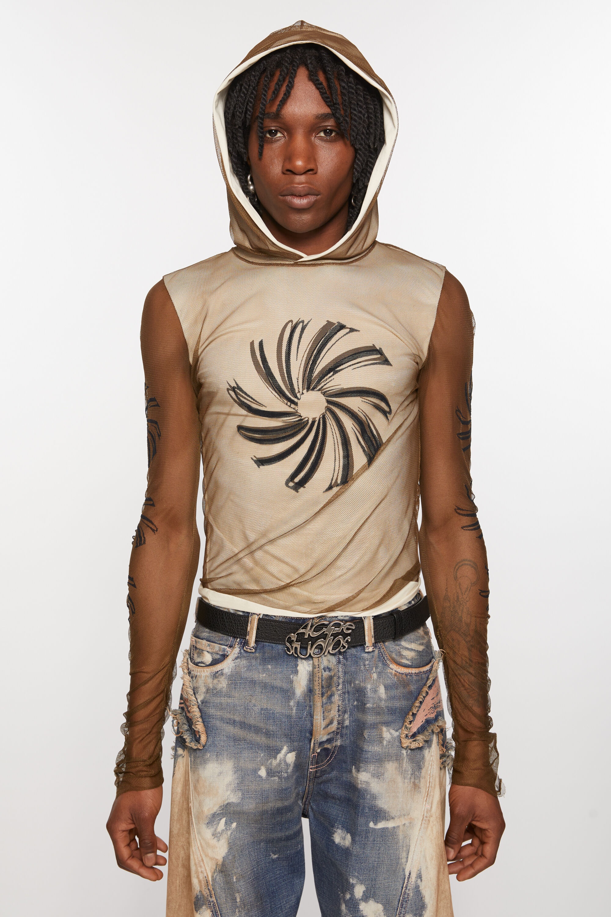 Mesh hooded t-shirt - Almond brown - 2