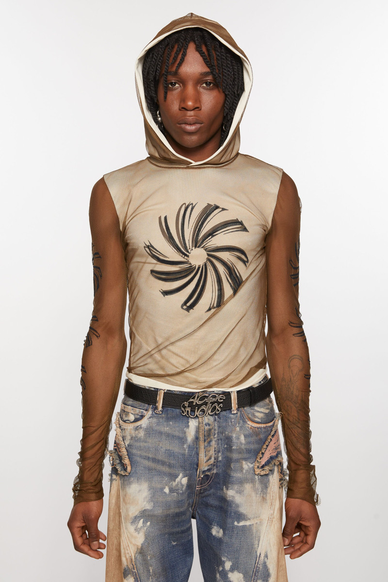 Acne Studios Mesh hooded t-shirt - Almond brown outlook