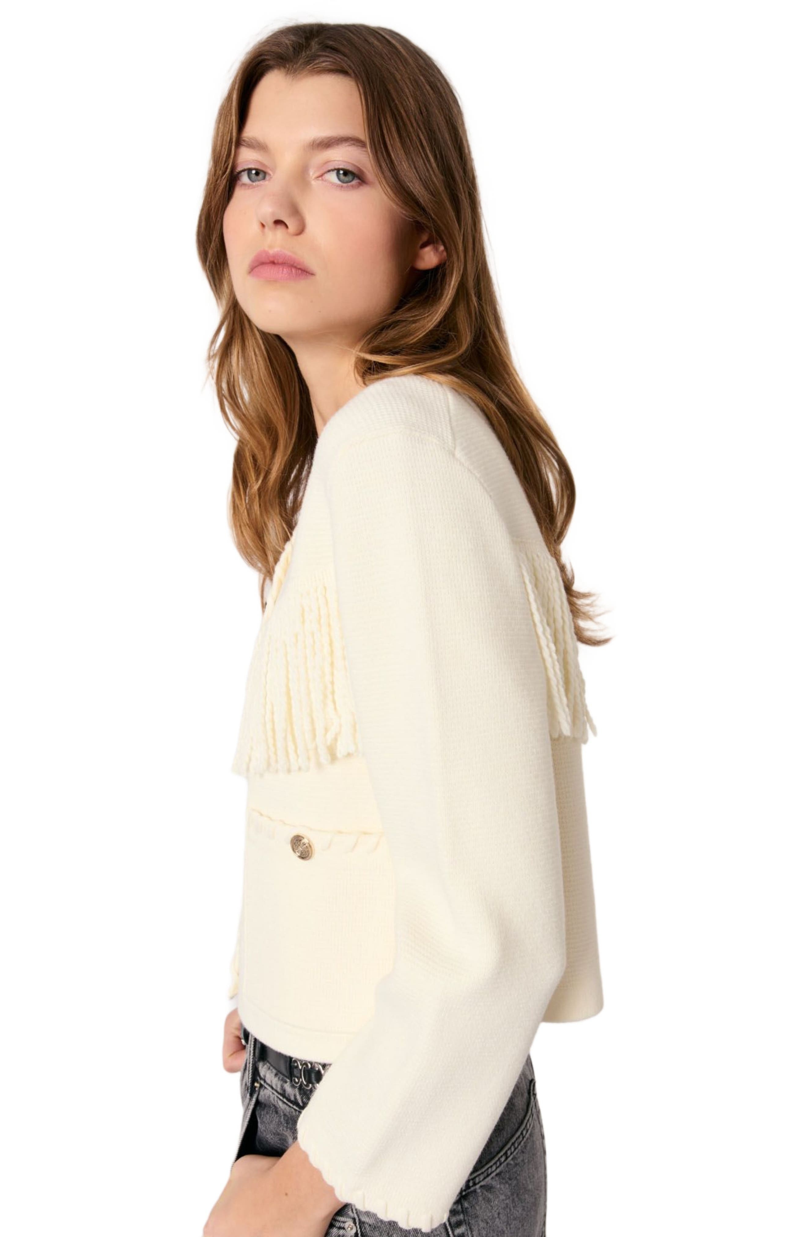 maje Fringed cardigan in Ecru at Nordstrom - 7