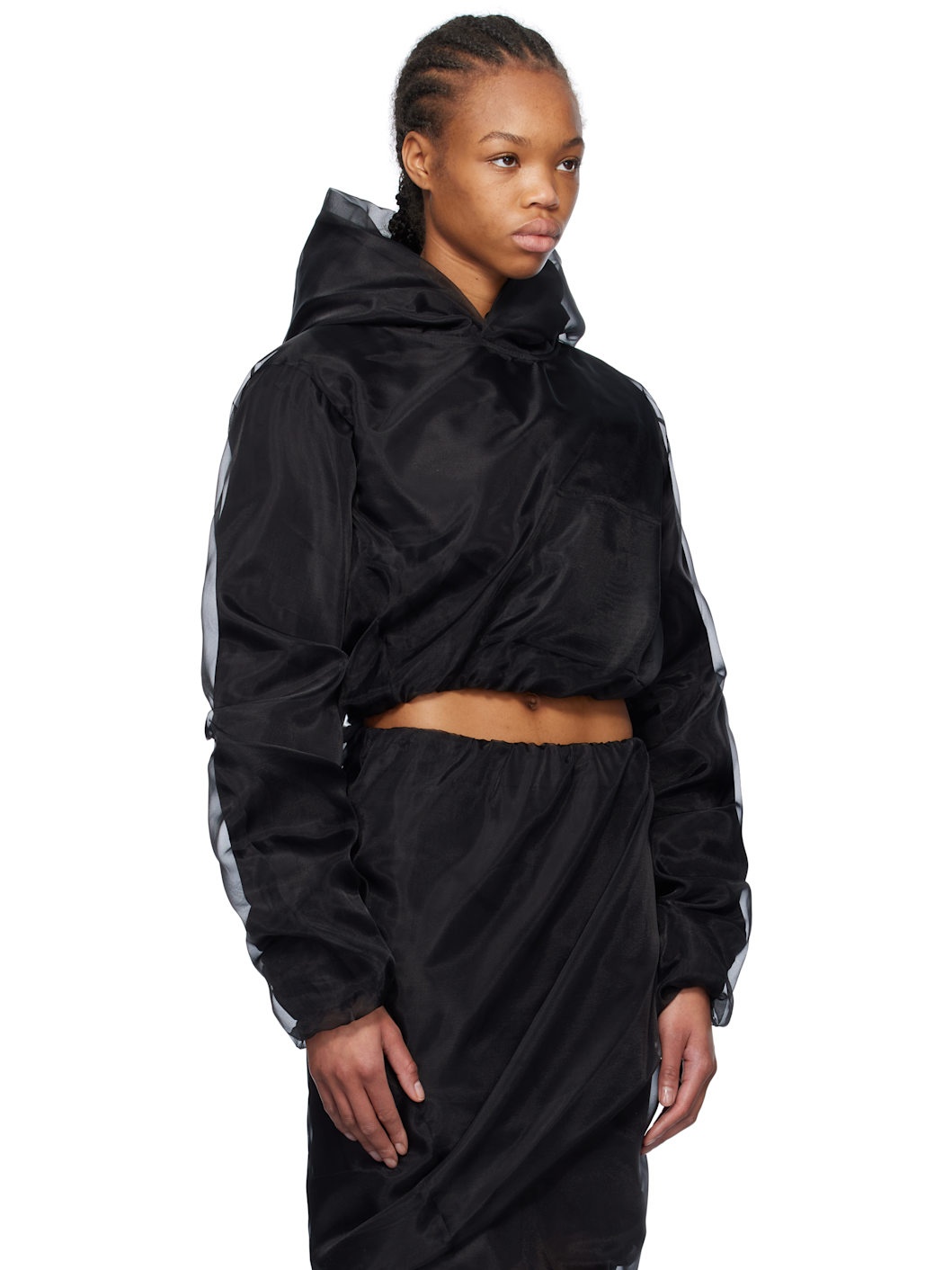 Black Layered Cropped Hoodie - 2