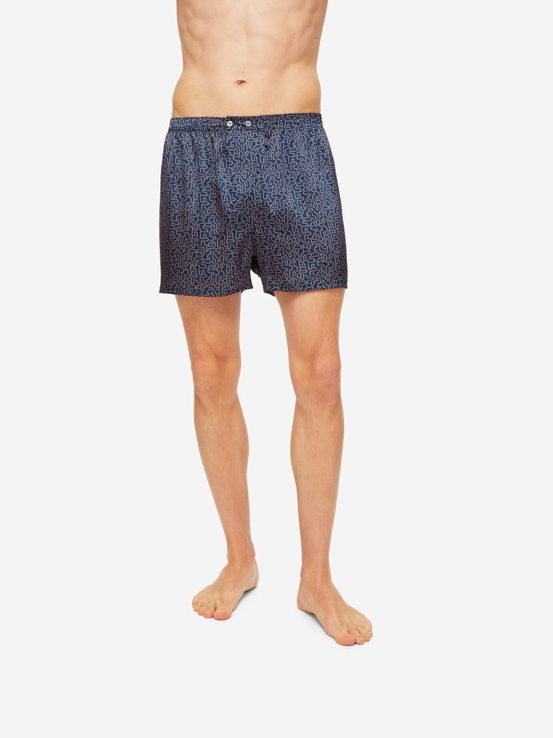Men's Classic Fit Boxers Brindisi 80 Silk Satin Navy - 4